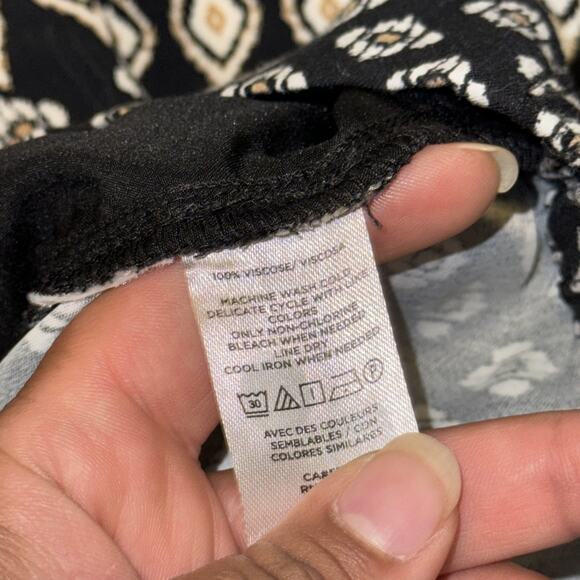 Loft Crop Pants Women’s XS Black White Geometric Wide Leg Casual Summer Pull On - Picture 3 of 6